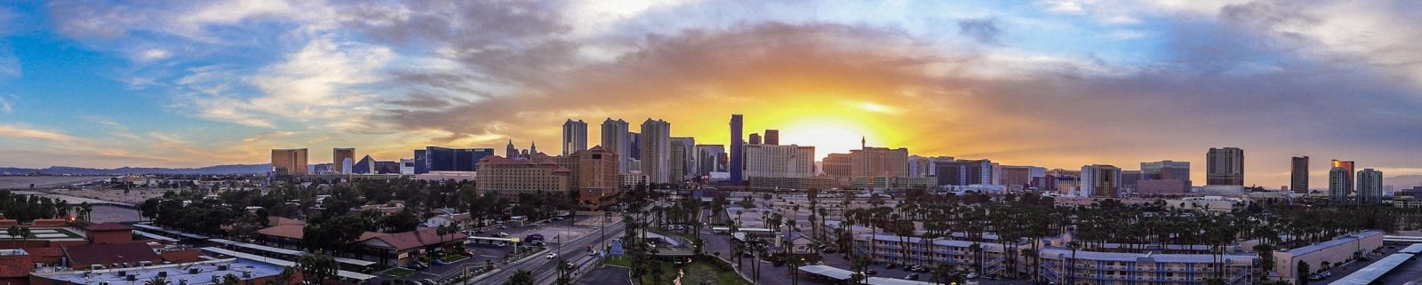 wide angle shot of the Las Vegas strip at sunset